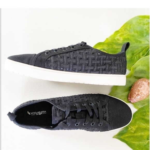 Koolaburra UGG Kellen Low lace woven denim sneaker black womens size 6 - Picture 1 of 7